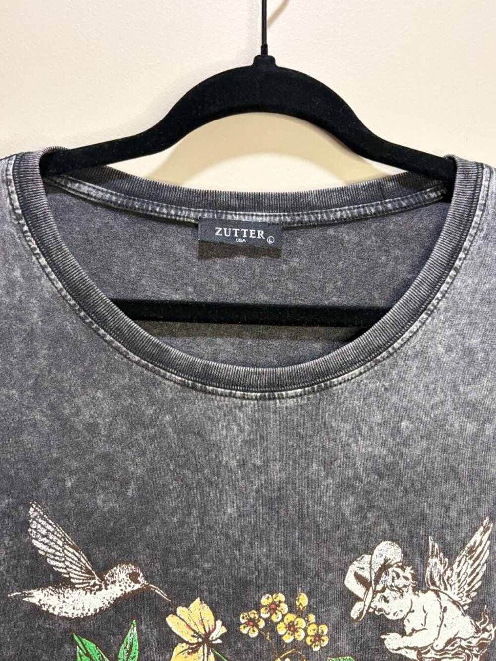 Zutter Western Graphic Acid Wash Tee Charcoal Grey Large Cowboy Boot Sunflower - Picture 4 of 5